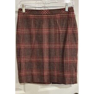 Womens Talbots Mini Pencil Skirt SZ 4 Petite Pink Plaid Wool Blend Academia Work